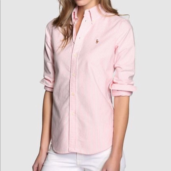 Ralph Lauren Tops - Ralph Lauren Pink & White Stripe Slim Button Down